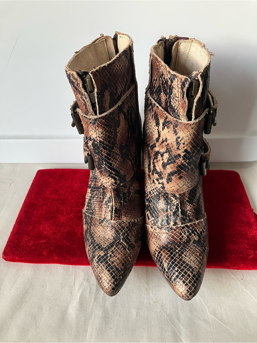 Freebird By Steven Joey Snakeskin Leather Heel Booties Ankle Moto Boots Sz 8.